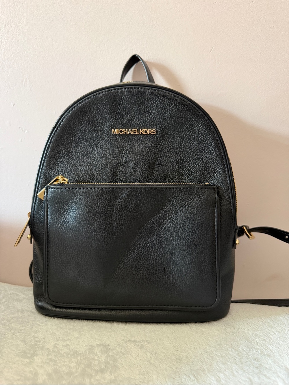 Michael Kors Black Pebbled Leather Mini Backpack with Gold Hardware